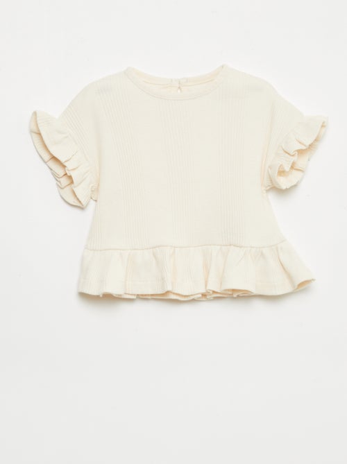 Ribbed T-shirt with ruffled edges - Kiabi