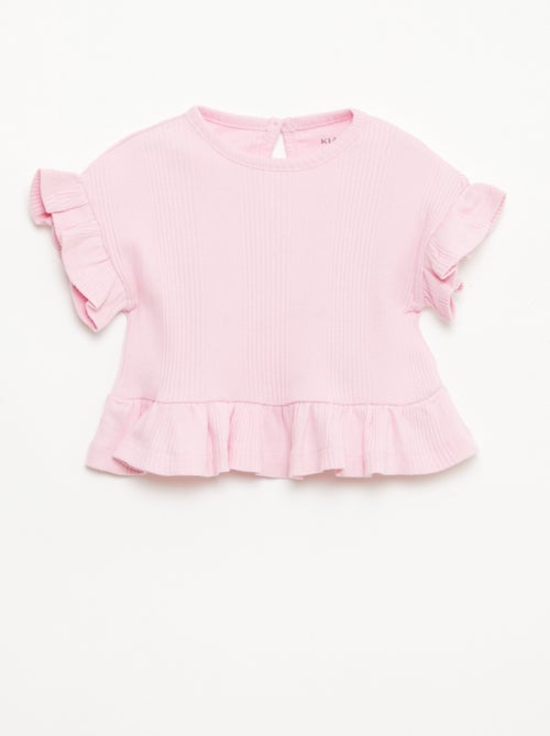 Ribbed T-shirt with ruffled edges - Kiabi