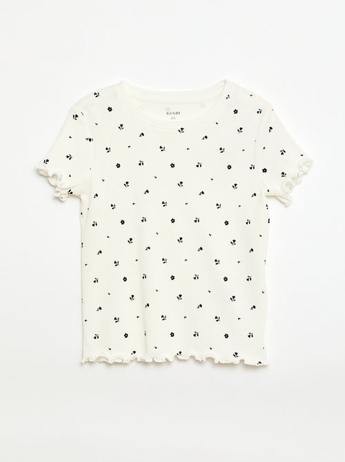 Ribbed T-shirt with Short Flutter Sleeves - Kiabi