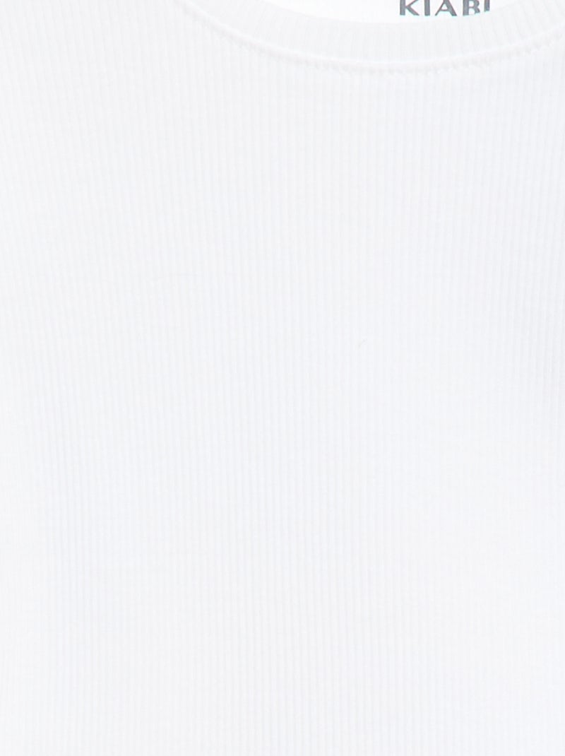 Ribbed T-shirt with Short Flutter Sleeves White - Kiabi