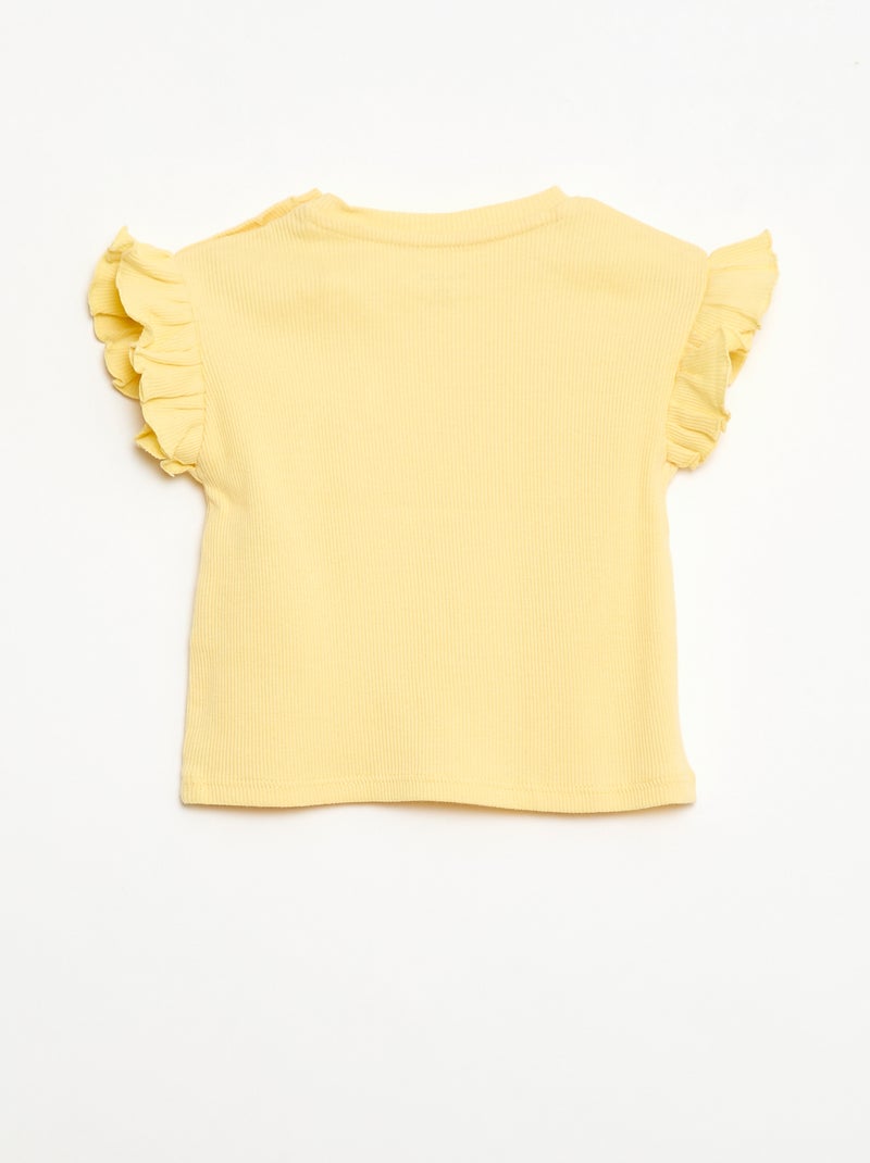 Ribbed T-shirt with Short Flutter Sleeves Yellow - Kiabi