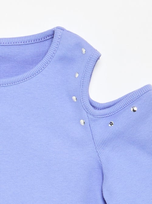 Ribbed T-shirt with Studs and Cold Shoulders - Kiabi Ribbed T-shirt with Studs and Cold Shoulders - Kiabi