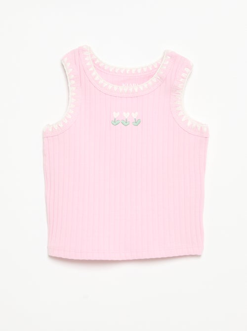 Ribbed Tank Top with Embroidered Armholes - Kiabi