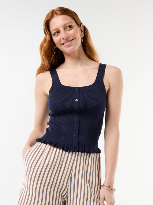 Ribbed Tank Top with Faux Button Front - Kiabi