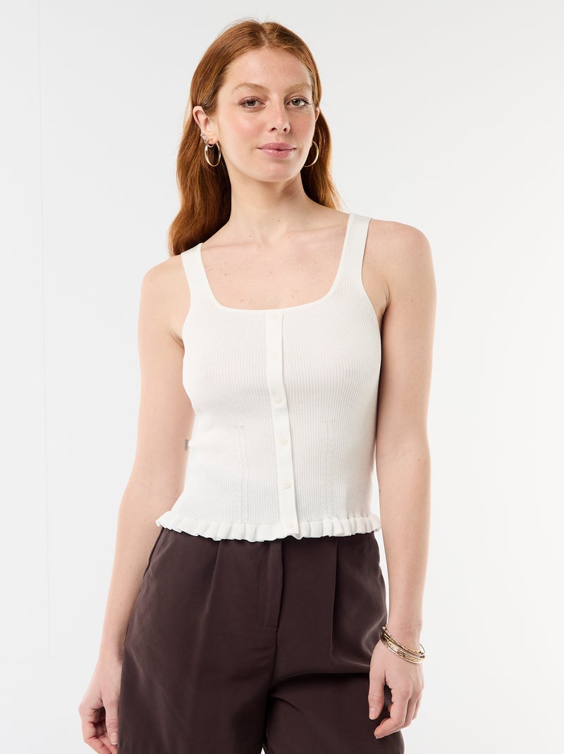 Ribbed Tank Top with Faux Button Front White - Kiabi