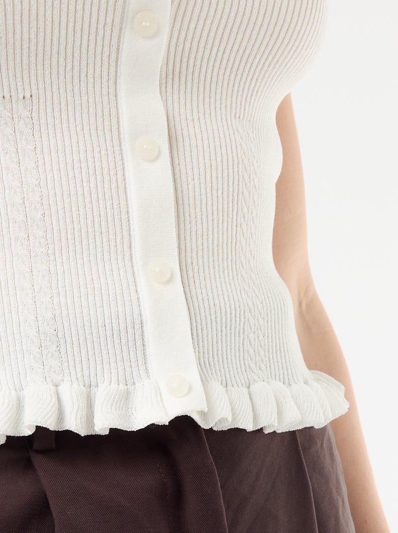 Ribbed Tank Top with Faux Button Front White - Kiabi