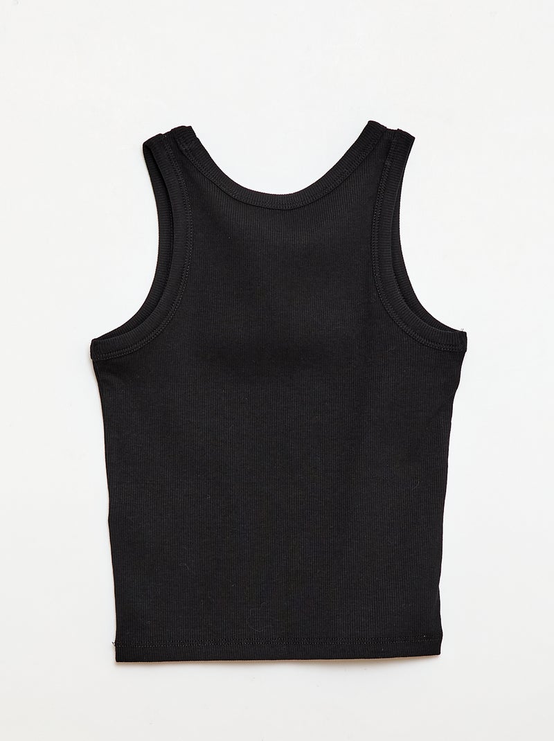 Ribbed Tank Top with Round Neck Black - Kiabi