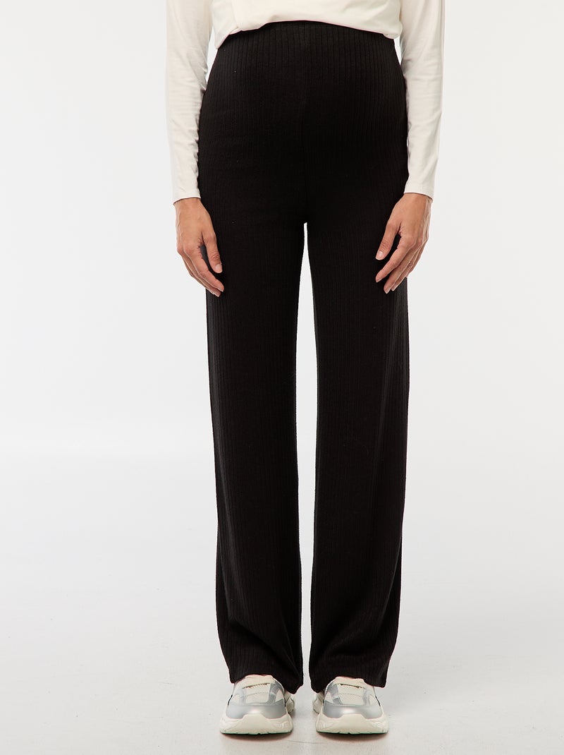 Ribbed Wide-Leg Maternity Trousers Black - Kiabi