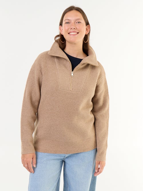Ribbed Zip-Up High-Neck Sweater - Kiabi