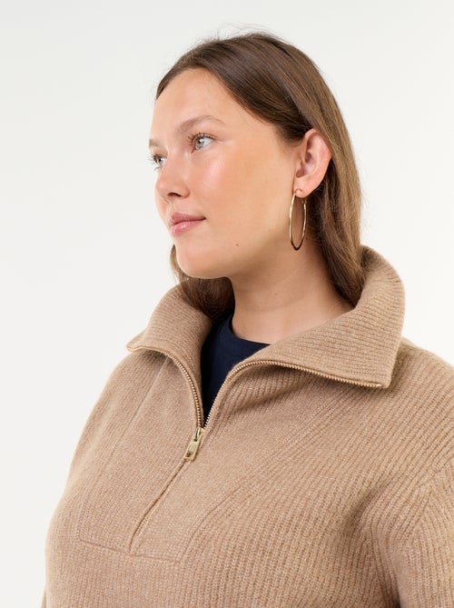 Ribbed Zip-Up High-Neck Sweater - Kiabi