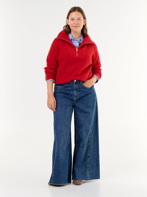 Ribbed Zip-Up High-Neck Sweater - Kiabi