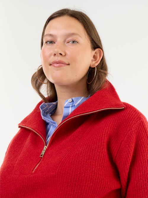 Ribbed Zip-Up High-Neck Sweater - Kiabi