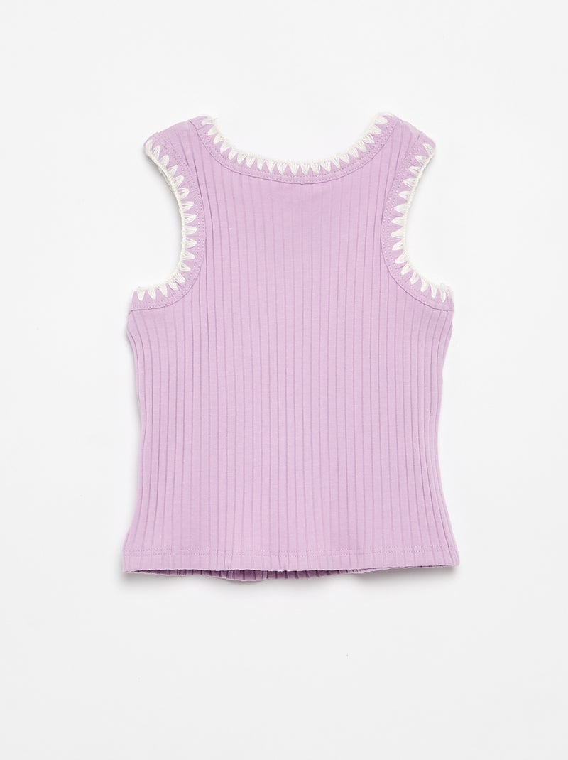 Ripp-Tanktop mit Stickereien an den Armausschnitten Lila - Kiabi