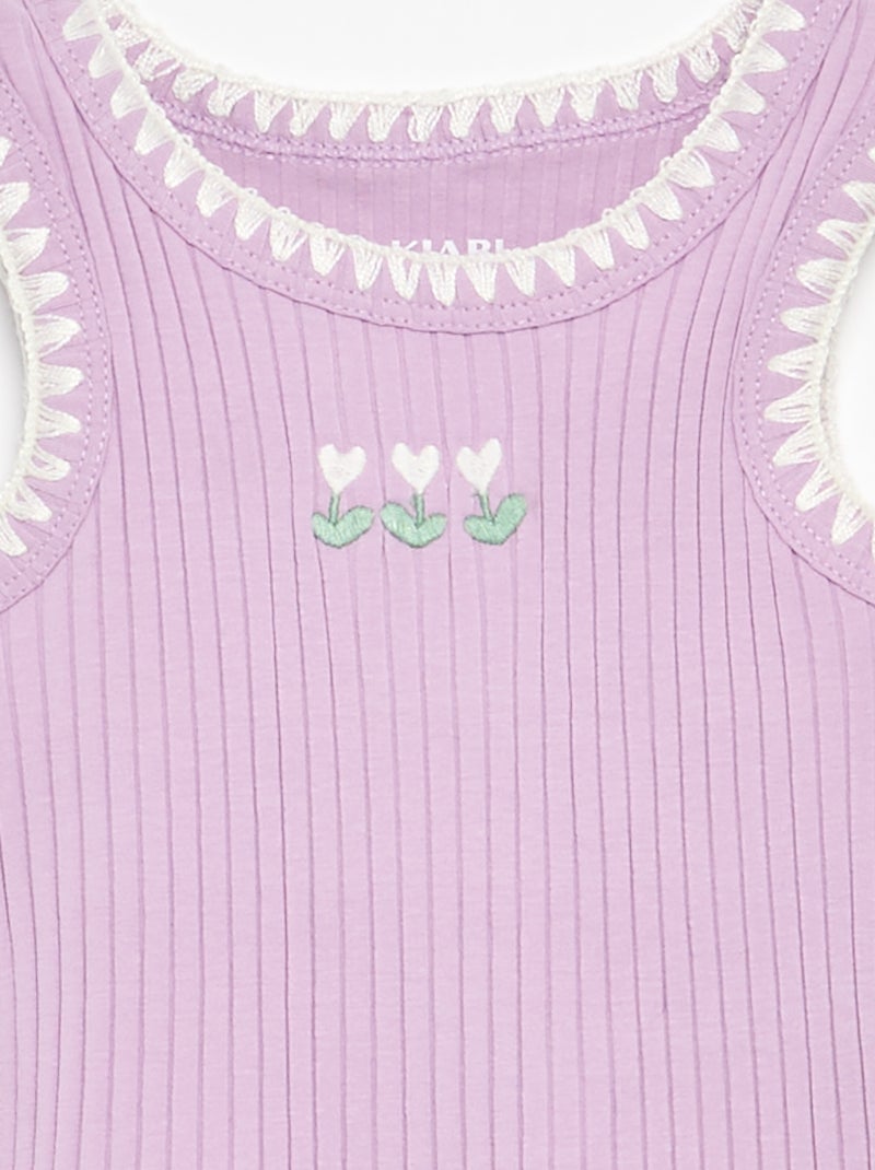 Ripp-Tanktop mit Stickereien an den Armausschnitten Lila - Kiabi
