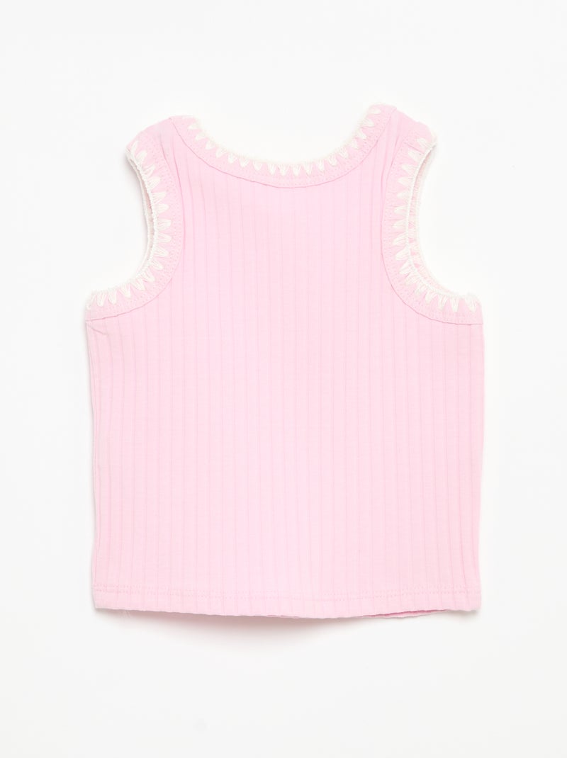 Ripp-Tanktop mit Stickereien an den Armausschnitten Rosa - Kiabi