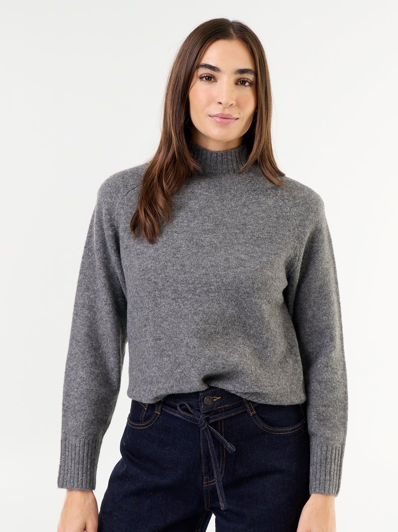 Rippstrick-Pulli mit Stehkragen Gris - Kiabi
