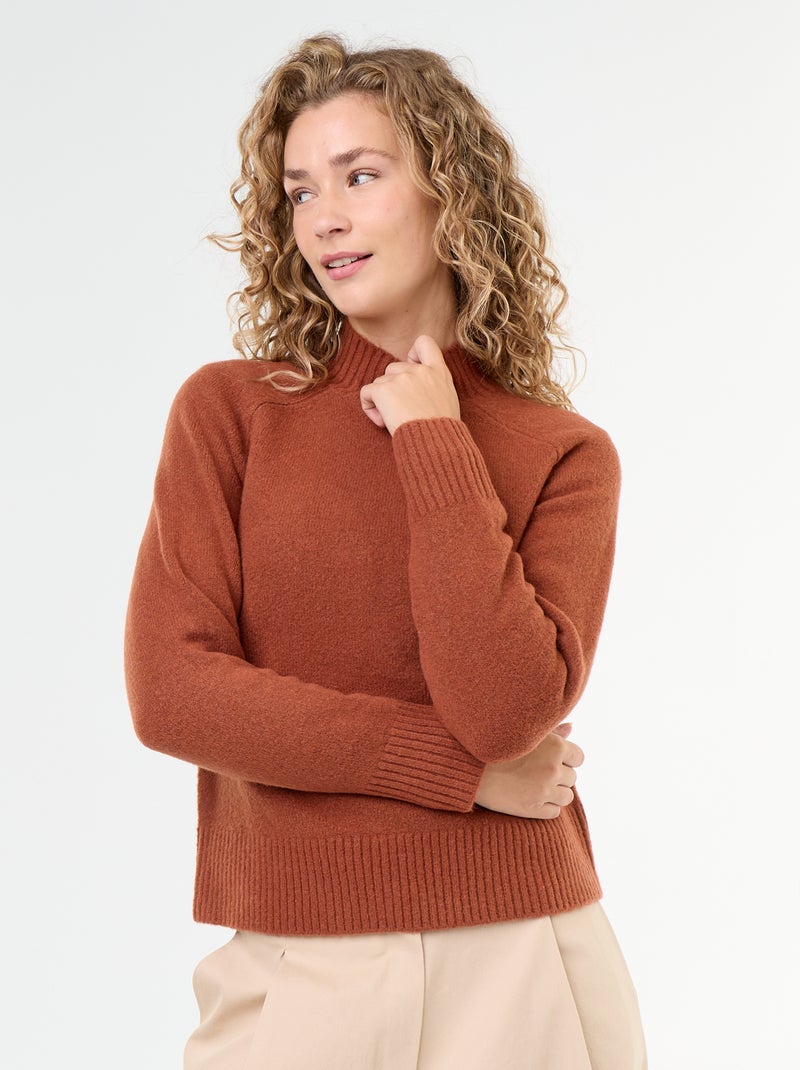 Rippstrick-Pulli mit Stehkragen Orange - Kiabi