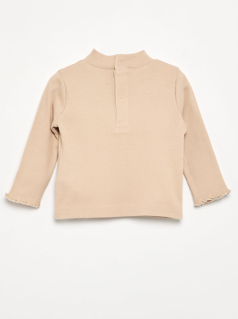 Rippstrick-Rollkragenshirt Beige - Kiabi