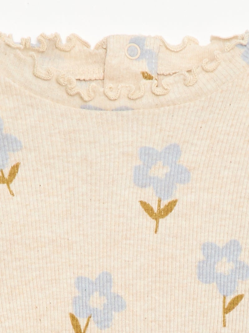 Rippstrick-T-Shirt mit Wellenkragen Beige - Kiabi