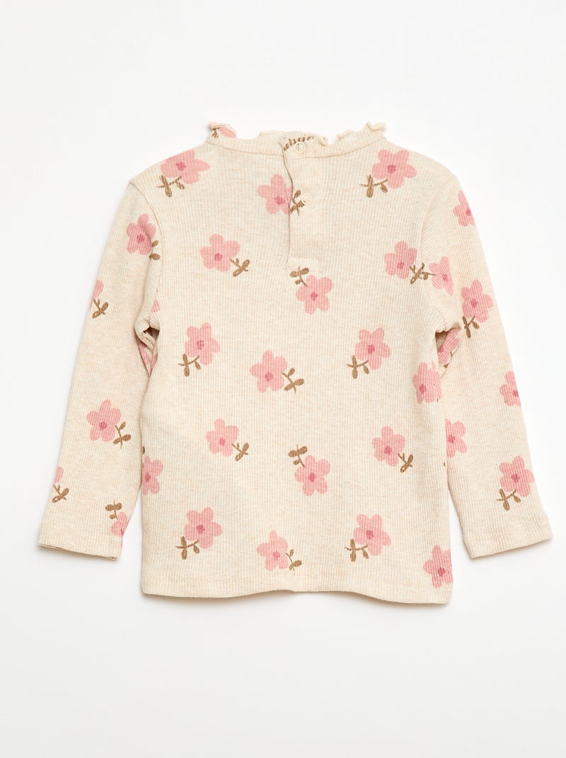 Rippstrick-T-Shirt mit Wellenkragen Beige - Kiabi