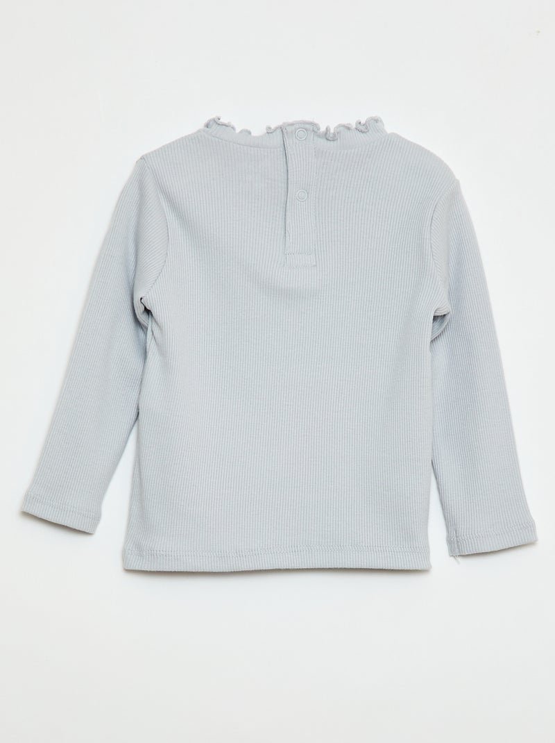 Rippstrick-T-Shirt mit Wellenkragen Grau - Kiabi