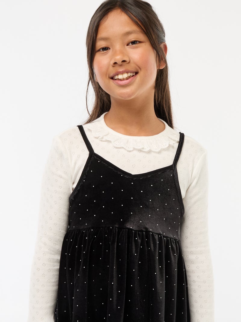 Robe 2 en 1 en velours avec strass Noir - Kiabi