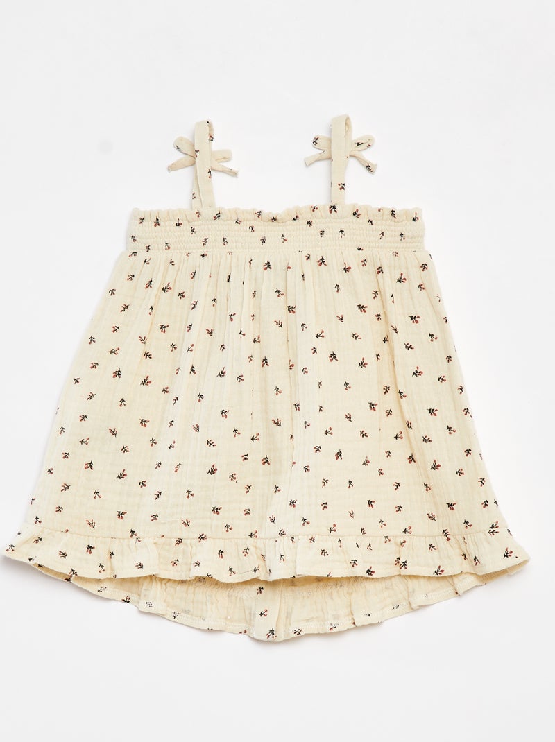 Robe à bretelles en gaze de coton Beige - Kiabi