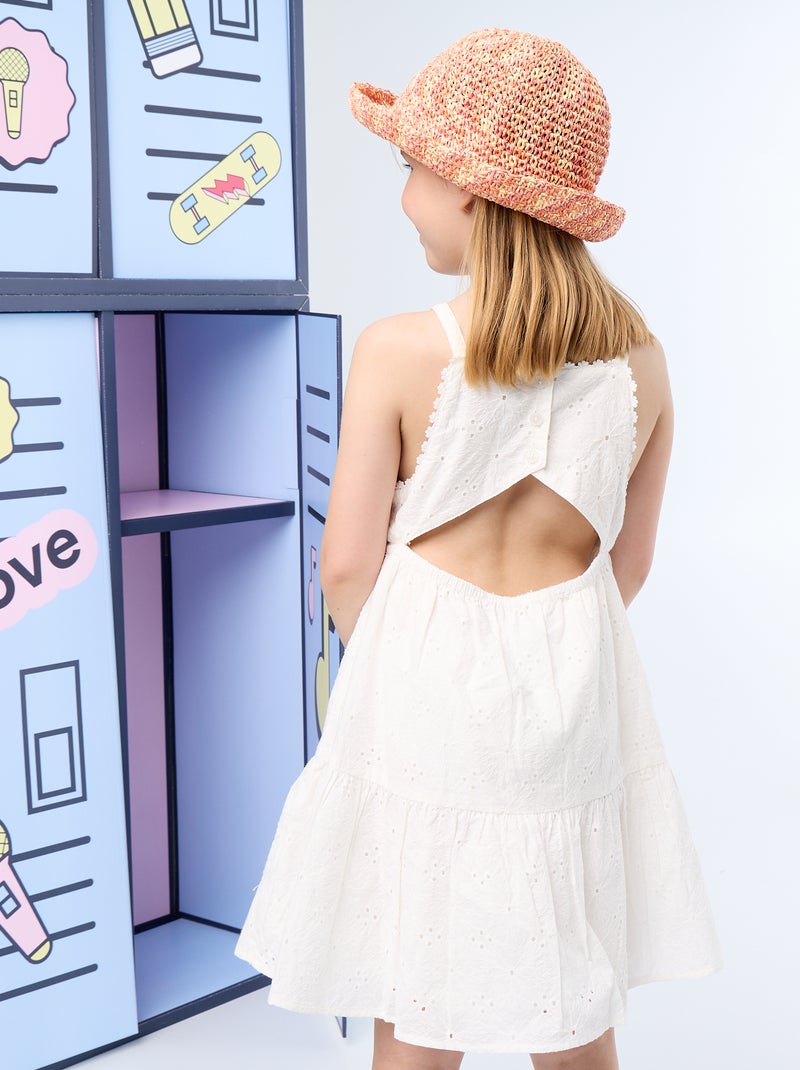 Robe à bretelles et broderies anglaises Blanc - Kiabi