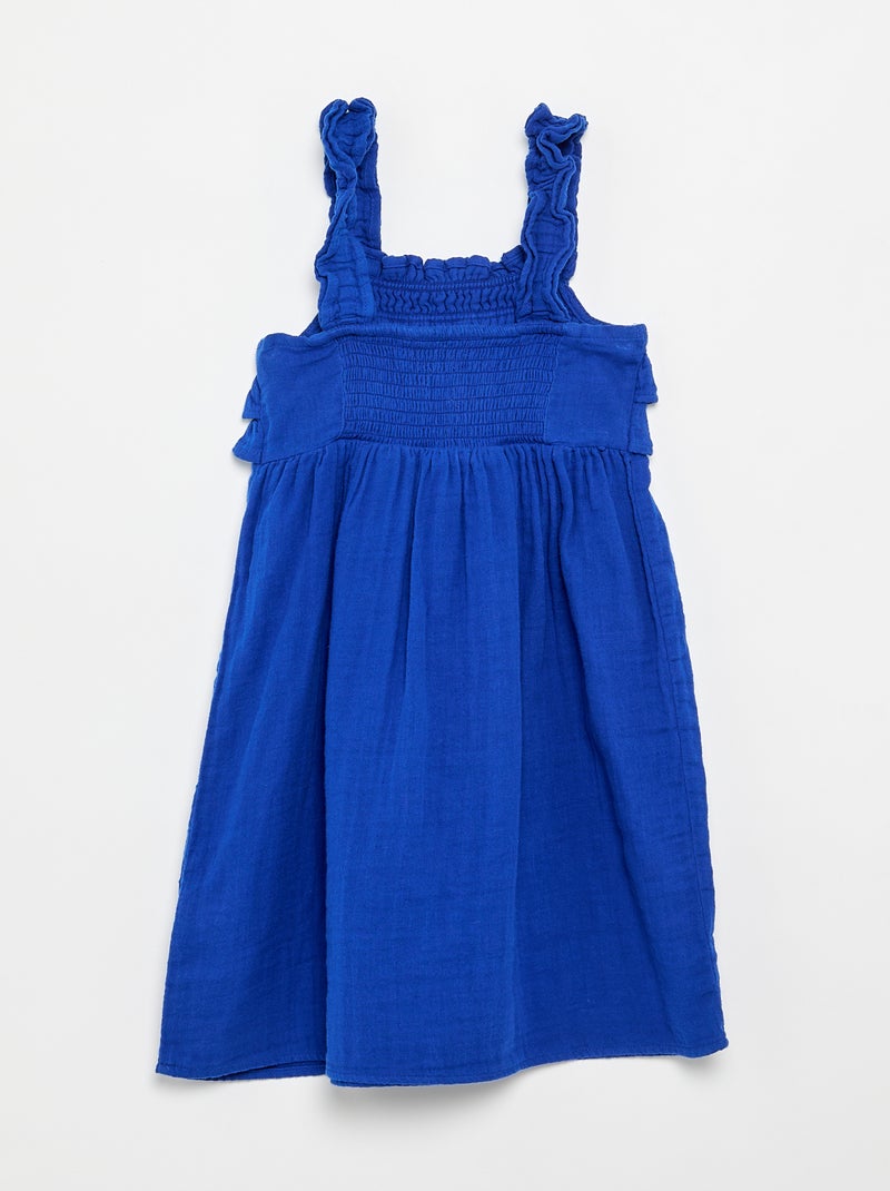 Robe à bretelles smokée avec volants Bleu - Kiabi