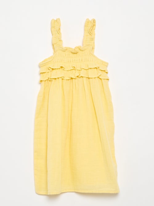 Robe à bretelles smokée avec volants - Kiabi