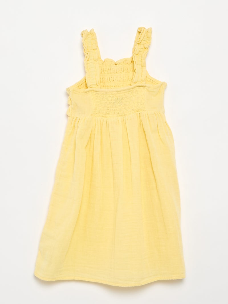 Robe à bretelles smokée avec volants Jaune - Kiabi