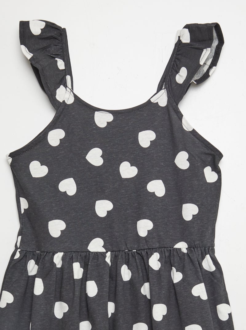 Robe à bretelles volantées à motif Noir cœur - Kiabi