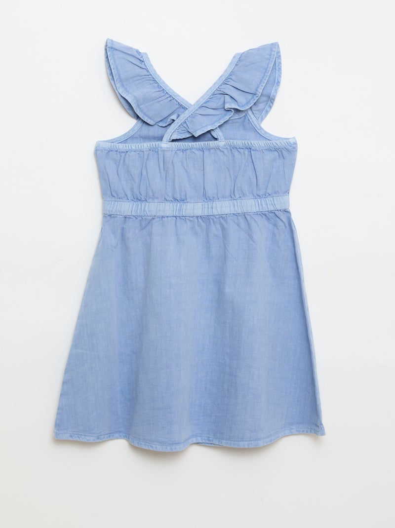 Robe à bretelles volantées unie Bleu - Kiabi