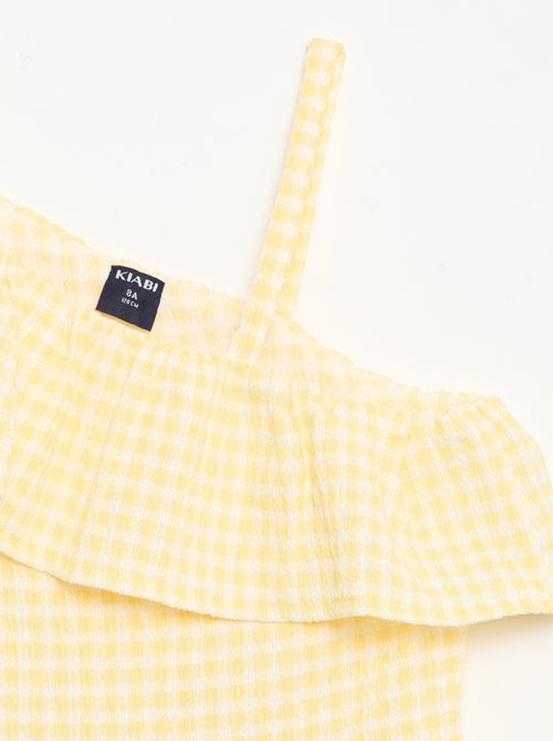 Robe à col asymétrique volanté motif Vichy - Kiabi