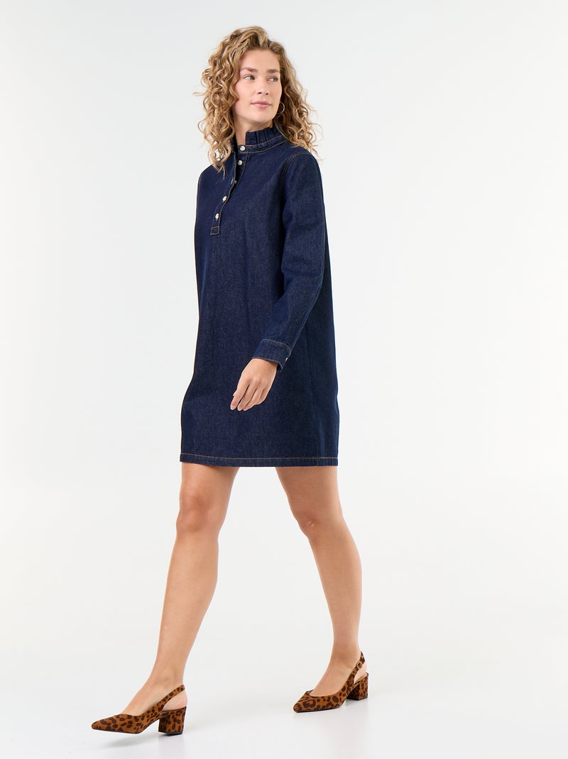 Robe à col frill en denim Bleu - Kiabi
