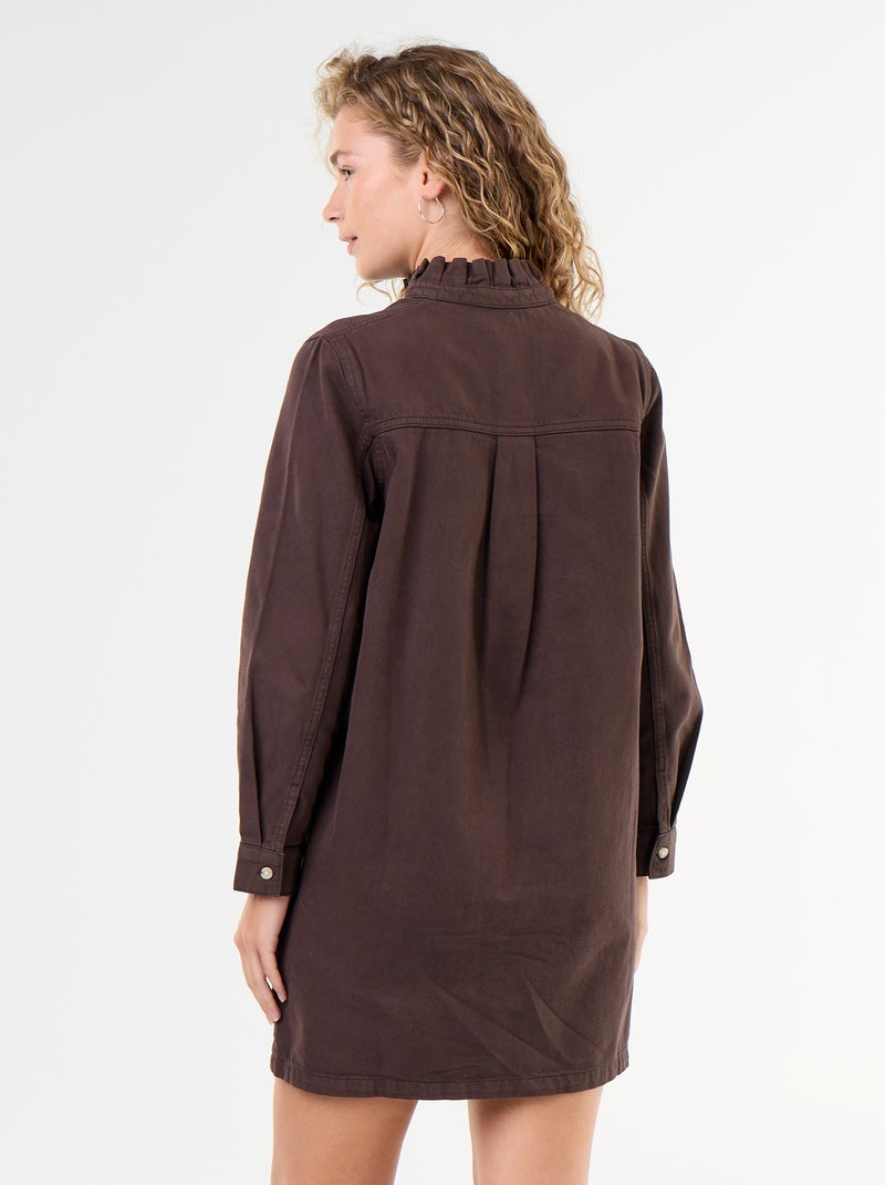 Robe à col frill en denim Marron - Kiabi