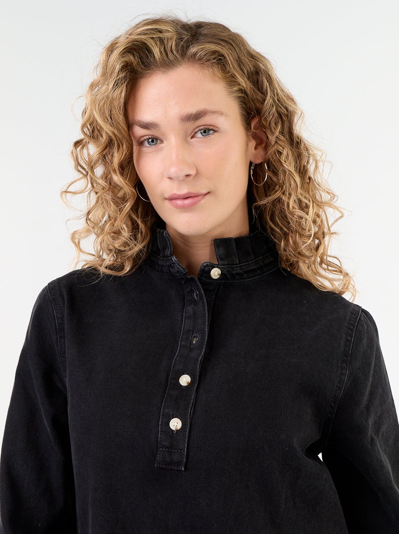 Robe à col frill en denim Noir - Kiabi