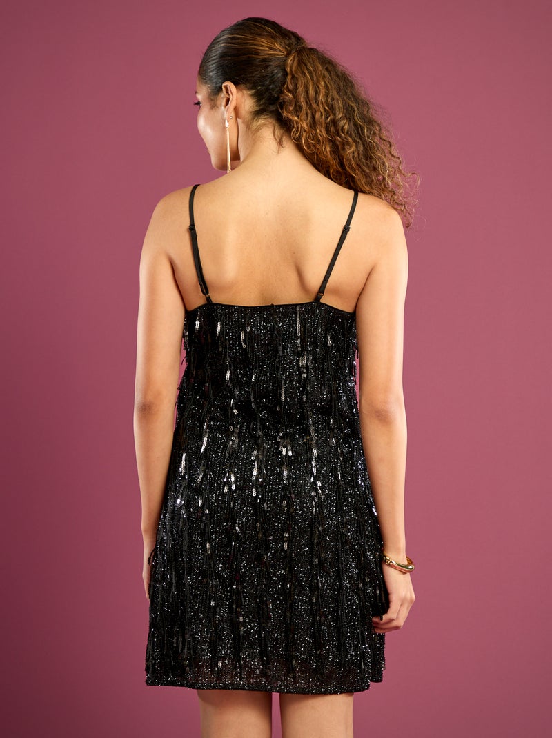 Robe à franges et sequins Noir - Kiabi