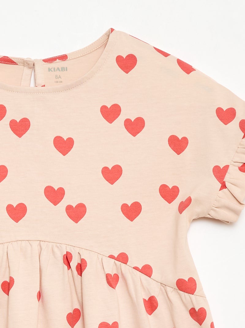 Robe à manches courtes en coton Beige - Kiabi