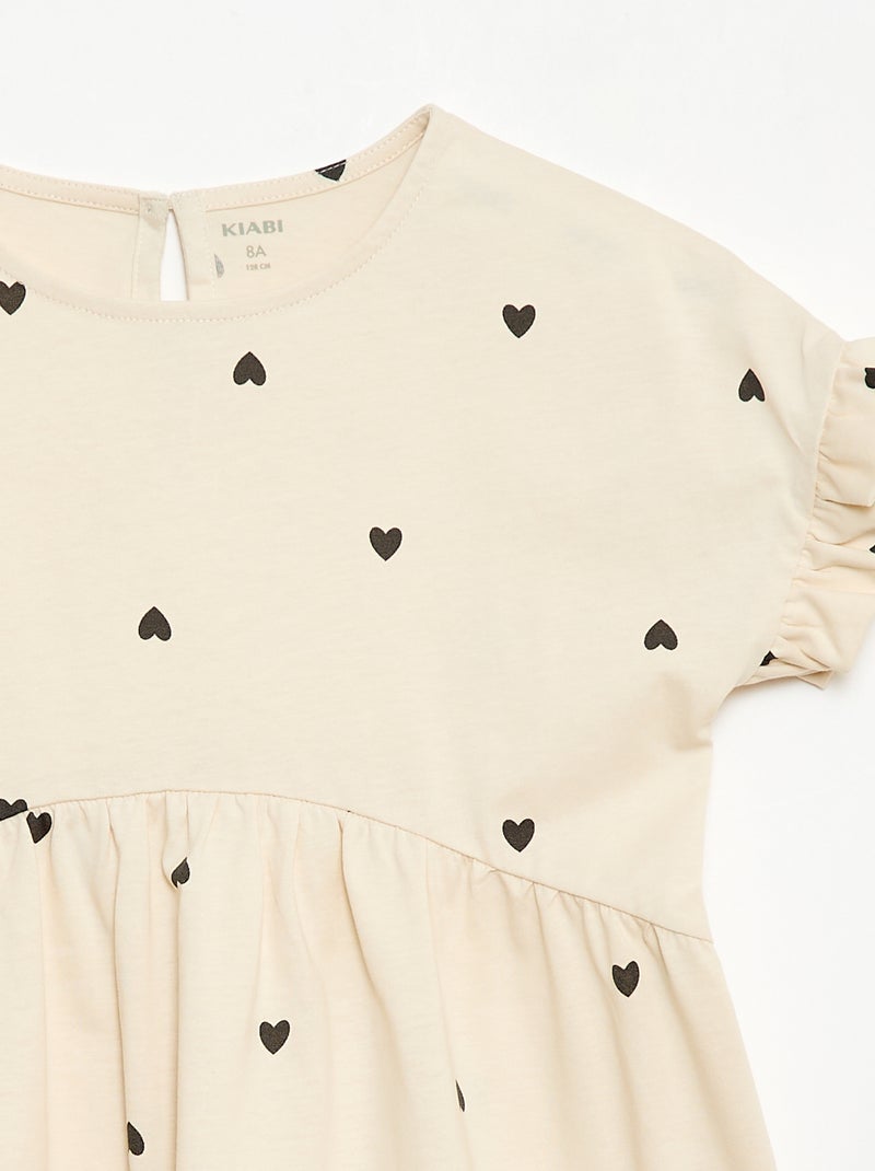 Robe à manches courtes en coton Beige - Kiabi