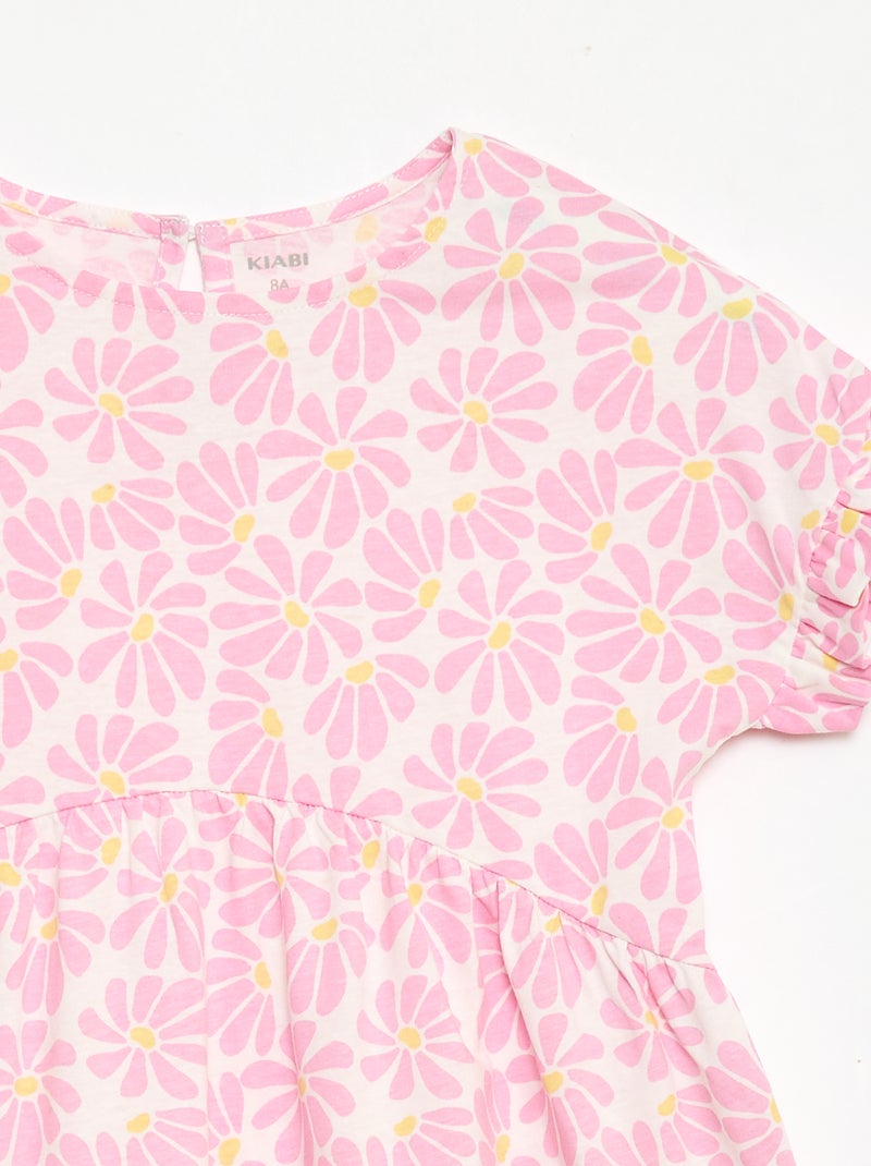 Robe à manches courtes en coton Rose - Kiabi