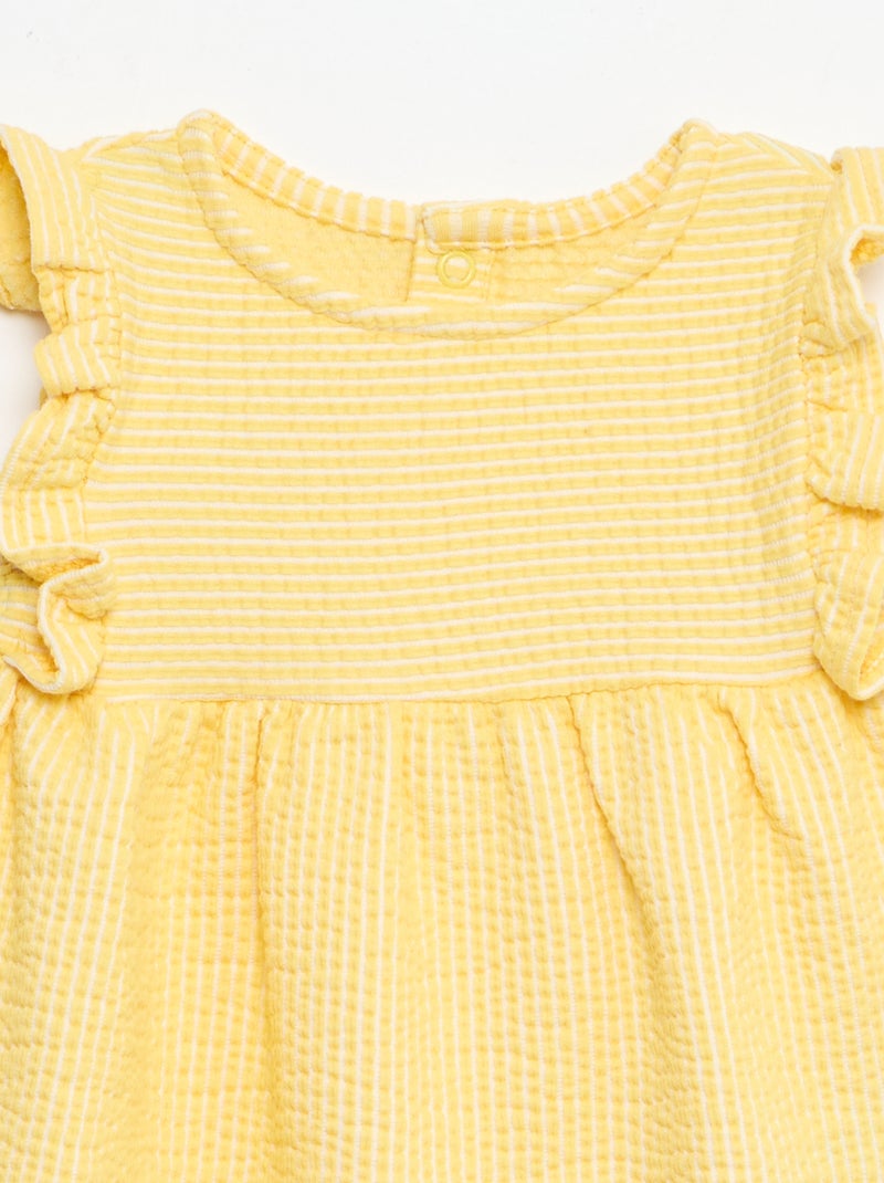 Robe à manches courtes en maille côtelée Jaune - Kiabi