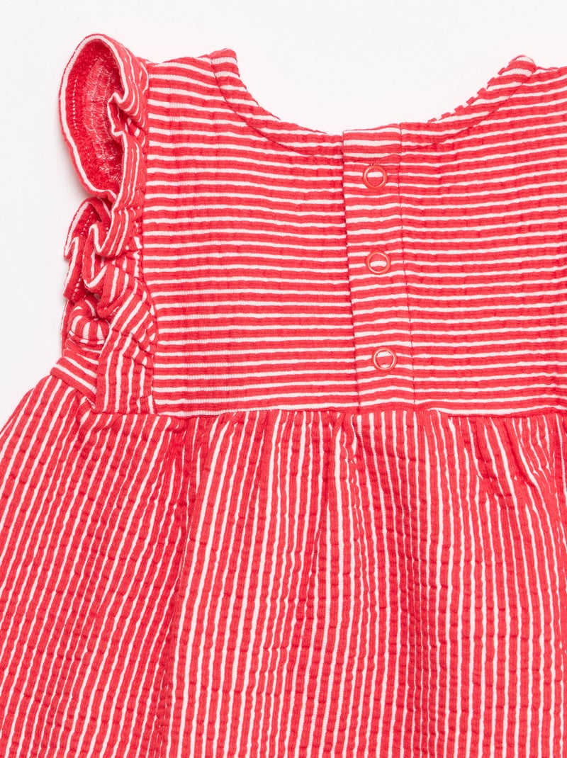 Robe à manches courtes en maille côtelée Rouge - Kiabi