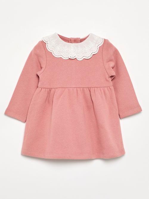 Robe à manches longues en molleton avec col brodé - Kiabi