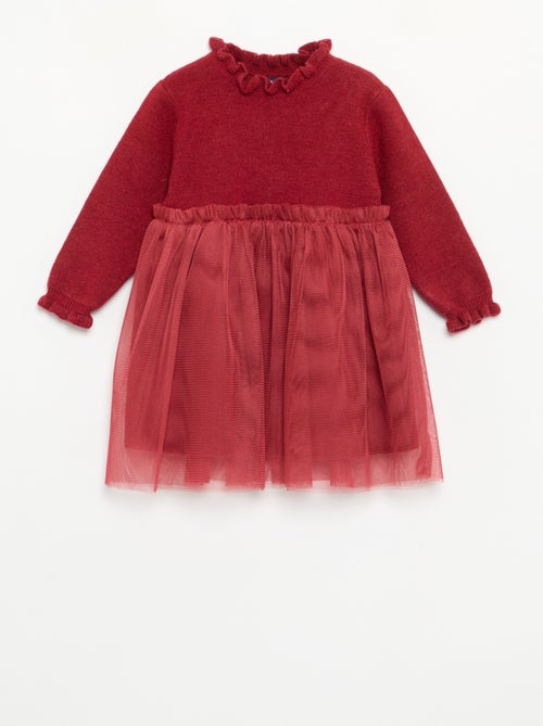 Robe à manches longues en tricot et tulle - Kiabi