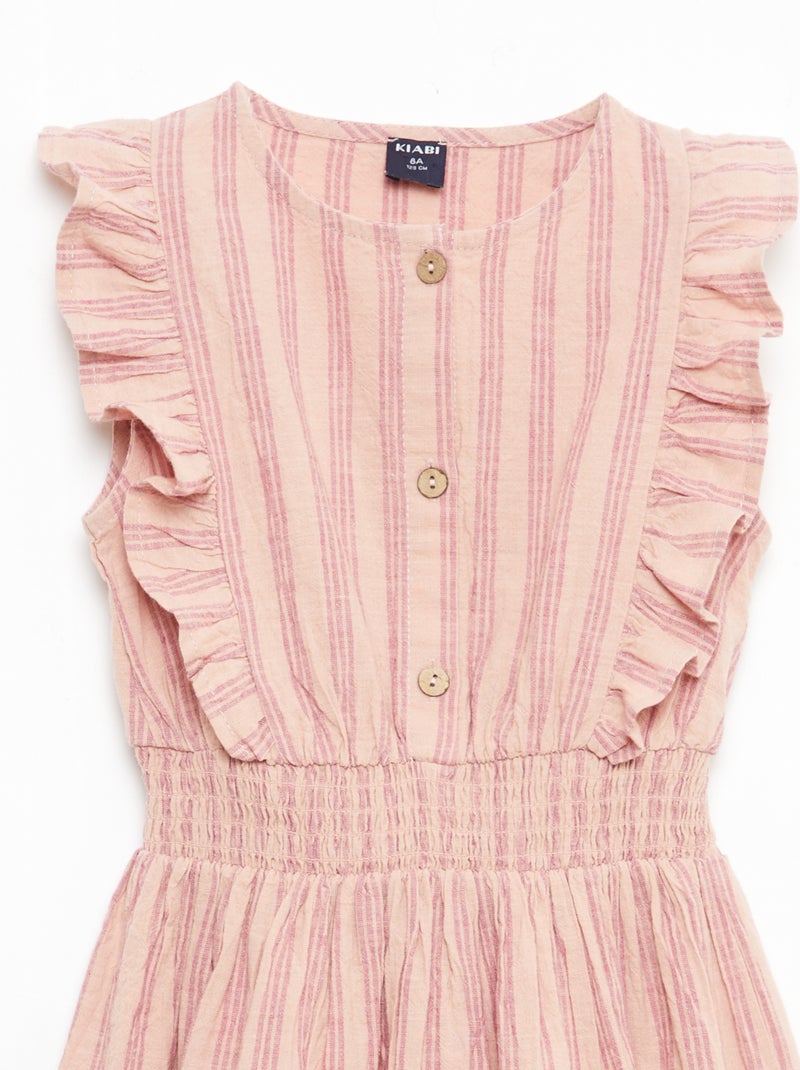 Robe à rayures en lin et coton Rose - Kiabi