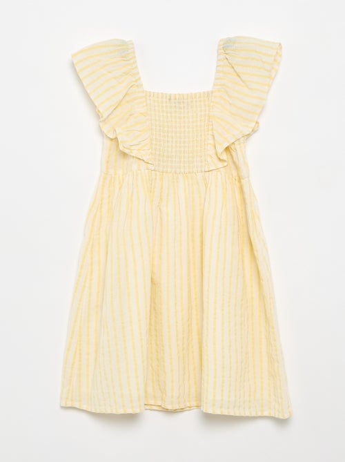 Robe à rayures jaunes et manches volantées - Kiabi