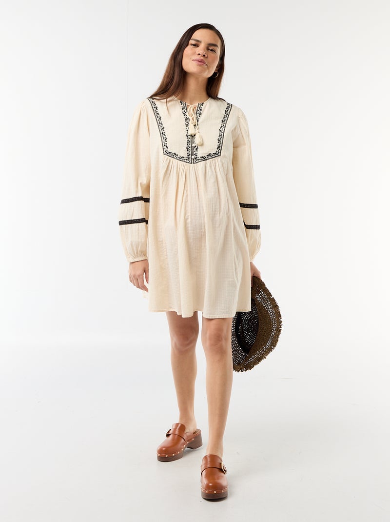 Robe ample de maternité avec broderies Blanc - Kiabi