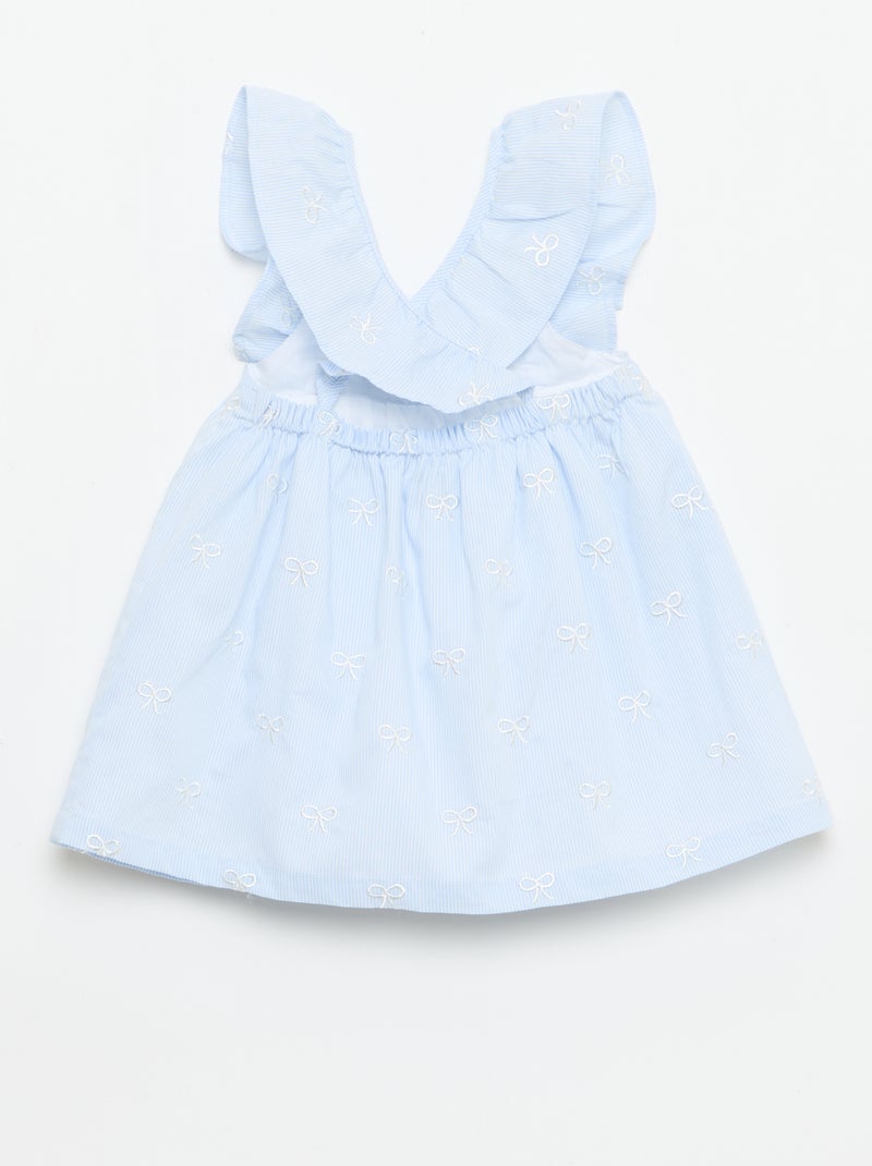 Robe avec bretelles volantées et broderies Bleu - Kiabi