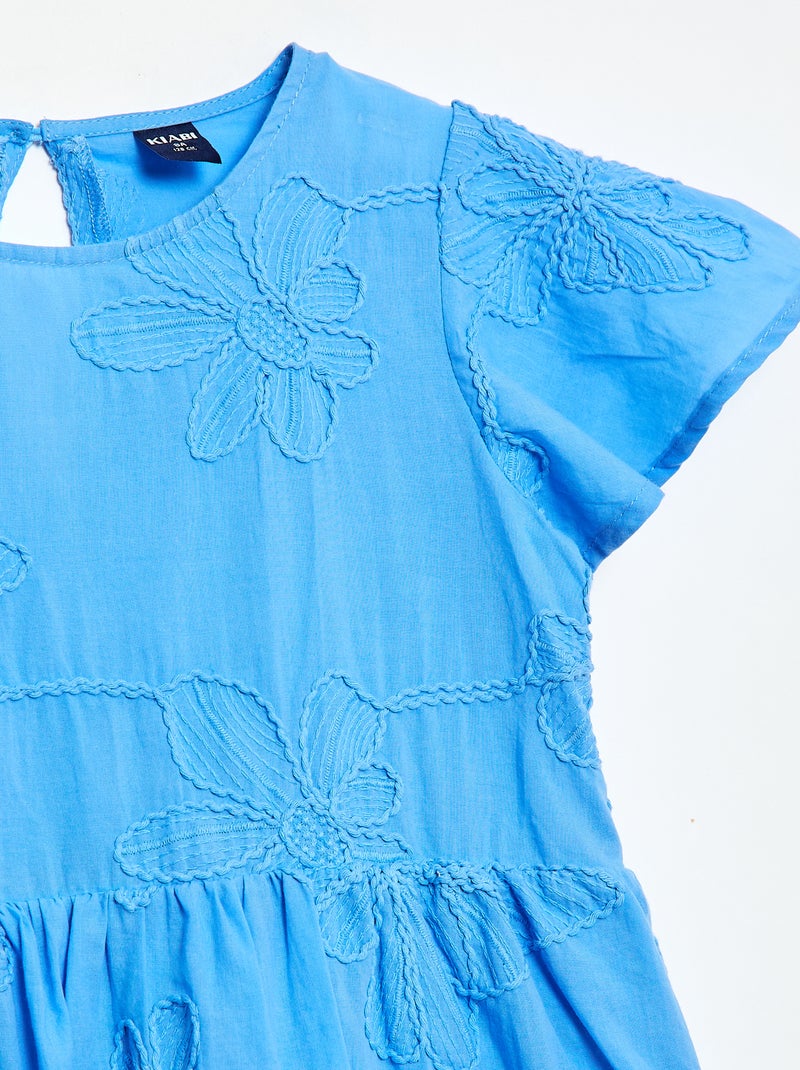 Robe avec broderies fleurs fantaisies Bleu - Kiabi